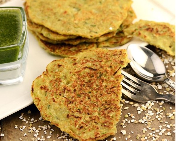 Kuttu (Buckwheat) Pancakes with Yogurt and Mint Chutney